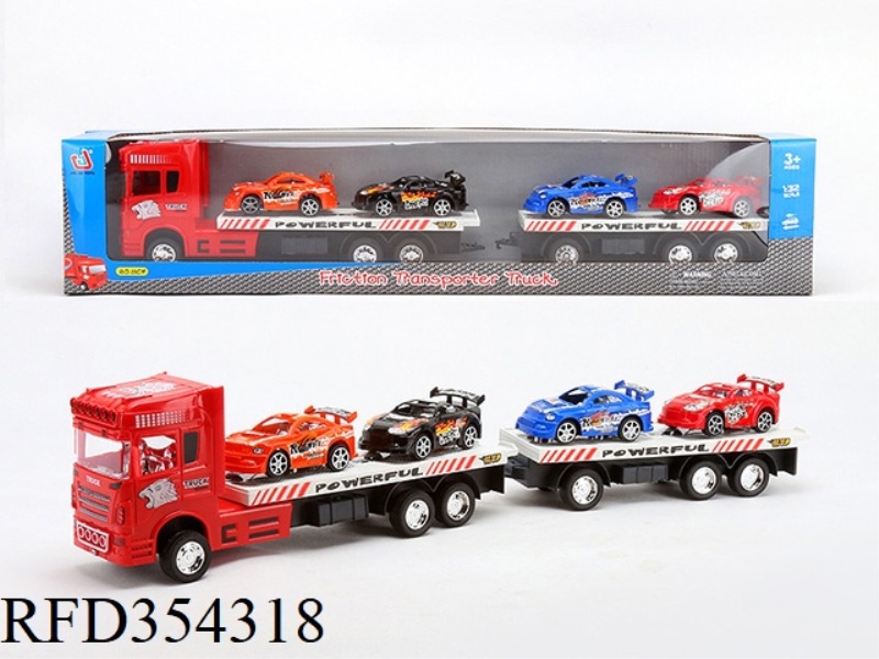 INERTIAL TRACTOR 2-SECTION FLATBED (CARRYING 4 RACING CARS)