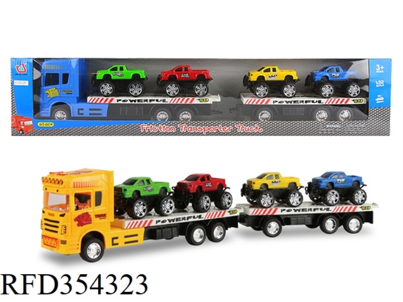 INERTIAL TRACTOR 2-SECTION FLATBED (CARRYING 4 PICKUPS)