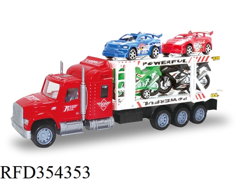 INERTIAL DOUBLE-DECKER TRACTOR (CARRYING 2 MOTORCYCLES AND 2 RACING CARS)