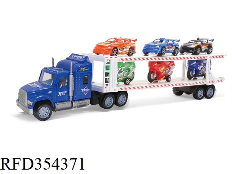 INERTIAL DOUBLE-DECKER TRACTOR (CARRYING 3 MOTORCYCLES AND 3 RACING CARS)