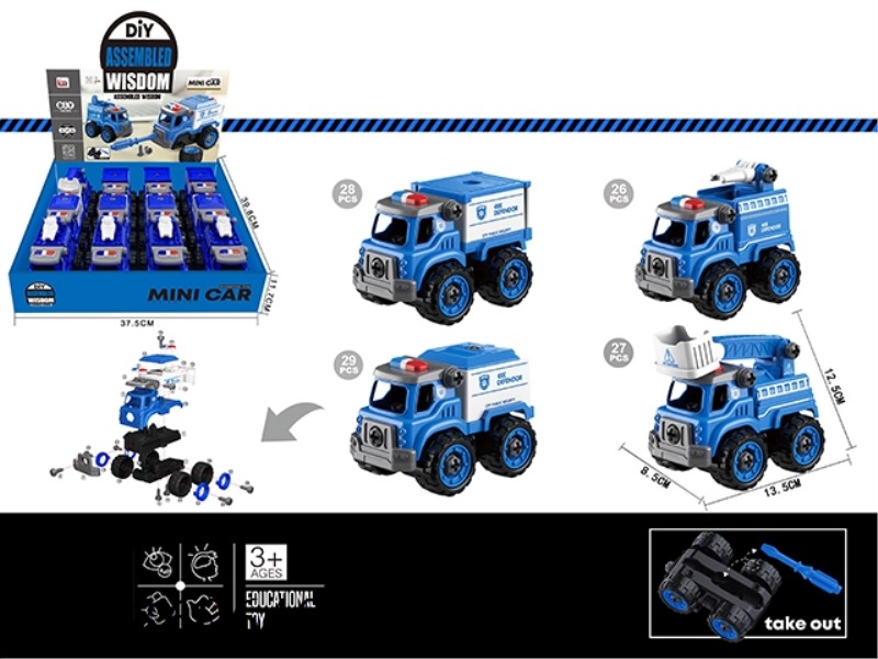 CONTAINER TRUCK/WATER CANNON TRUCK/POLICE CAR/LADDER/12PCS