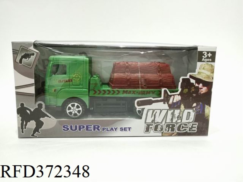 ARMY COLOR TRACTOR DRAGS STONE, FIREWOOD