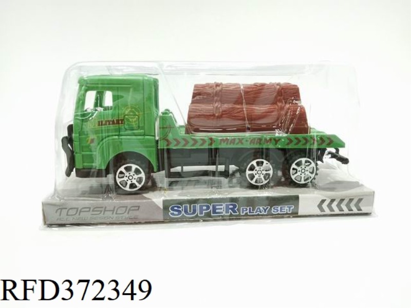 ARMY COLOR TRACTOR DRAGS STONE, FIREWOOD