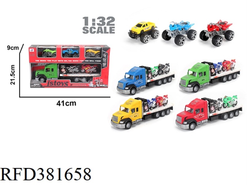 INERTIAL FLATBED TRUCK TOW 2 MOTORCYCLES PLUS 3 TROLLEYS