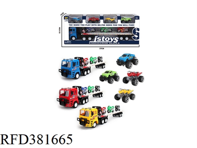 INERTIAL FLATBED TRUCK TOW 3 MOTORCYCLES PLUS 4 SMALL CARS