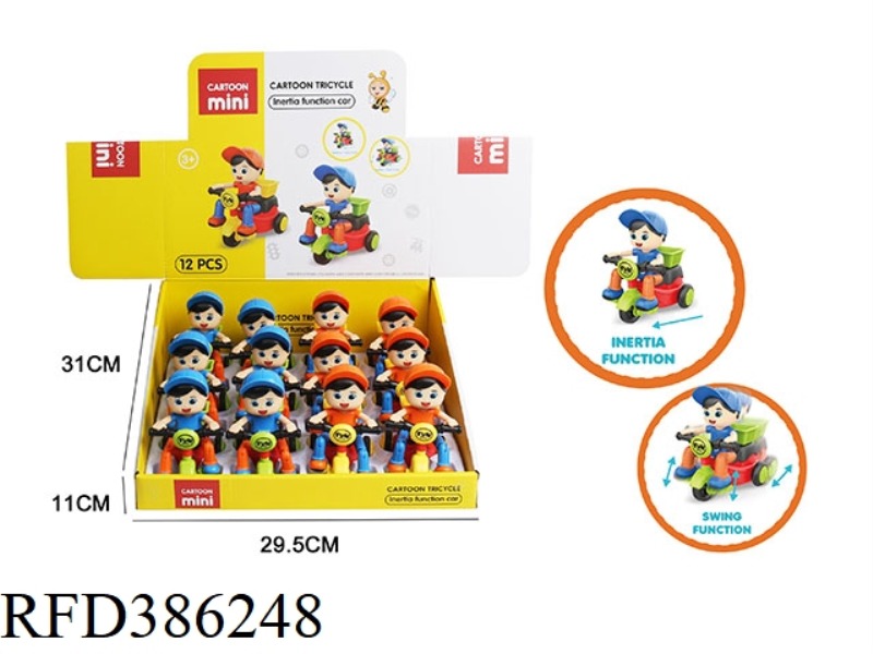 CARTOON THREE-WHEELED INERTIAL CAR 12PCS