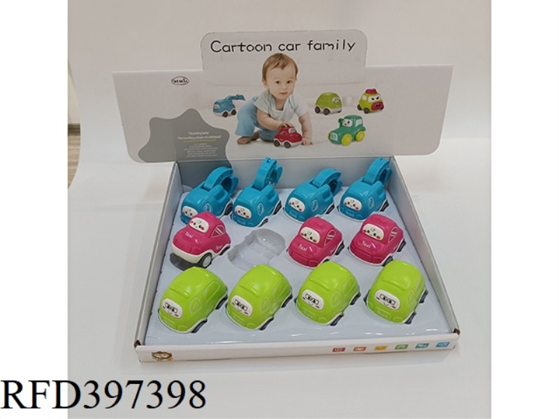CARTOON INERTIA CAR, THREE TYPES OF MIXED, TAXI, BUS, EXCAVATOR 12PCS