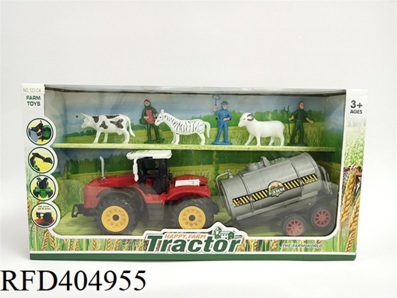 FARMER CARTS TOW WATER TANKS, COWS, HORSES AND SHEEP