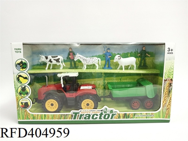 FARMER CART TOW RICE MACHINE MAN AND CATTLE, HORSES AND SHEEP