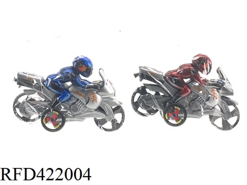 PAINTED PULL CORD RIDER MOTORCYCLE RED AND BLUE MIXED