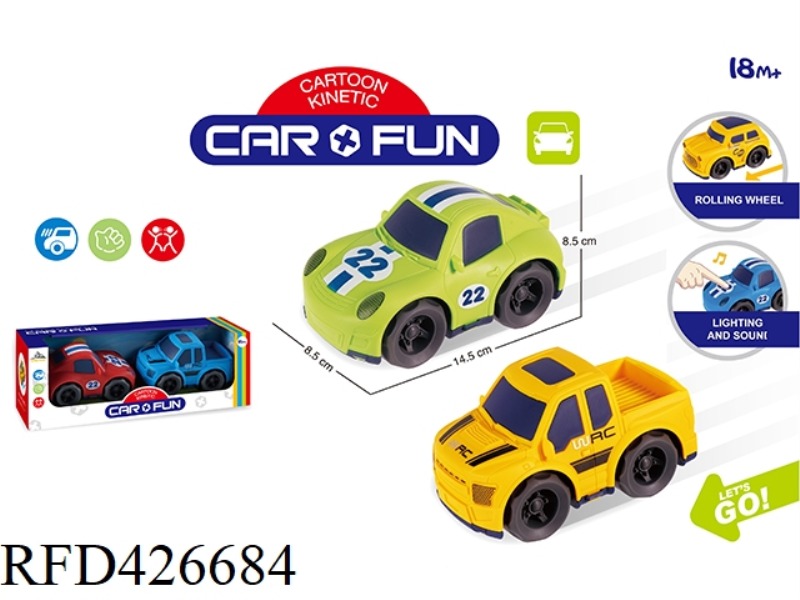 2 INERTIAL CARTOON CARS-WITH LIGHT AND SOUND