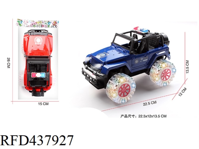 1: 18 JEEP INERTIA POLICE CAR WITH HEADLIGHTS AND FOUR-WHEEL COLORFUL LIGHTS