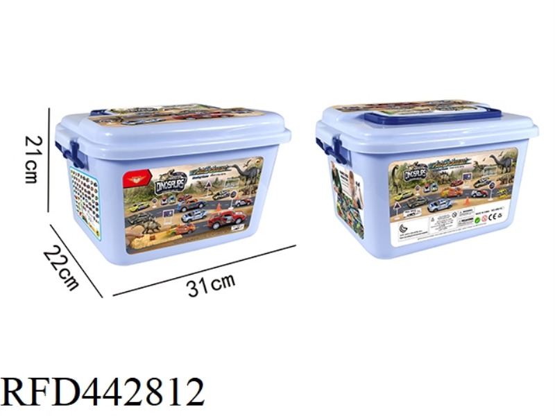 MIXED LOADING OF TIN CARS (1 RACING MAP / 8 ROAD SIGNS / CATAPULTS / 8 DINOSAURS / COCONUT TREES / 5