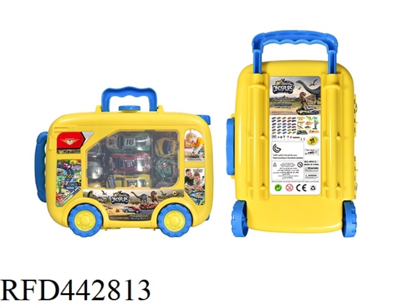 MIXED LOADING OF TIN CARS (1 RACING MAP / 9 ROAD SIGNS / CATAPULTS / 6 DINOSAURS / COCONUT TREES / 3