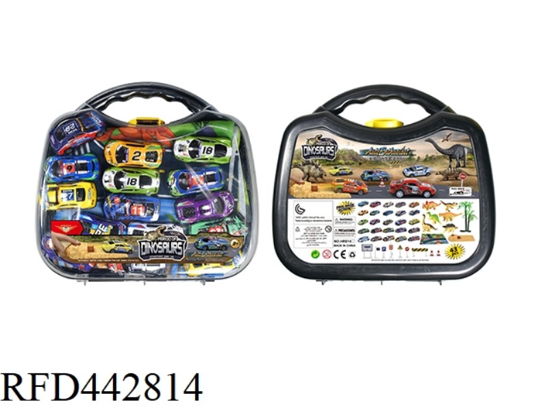 MIXED LOADING OF TIN CARS (1 RACING MAP / 9 ROAD SIGNS / CATAPULTS / 6 DINOSAURS / COCONUT TREES / 2