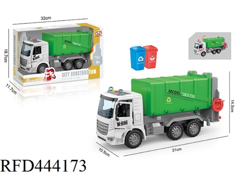 1: 16 INERTIA DOOR OPENING ACOUSTO-OPTIC GARBAGE TRUCK (2 KEYS WITH 2 GARBAGE CANS)