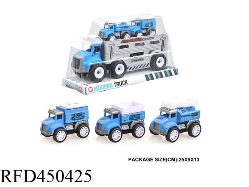 INERTIAL POLICE CAR WITH 3 PULLBACK CARS