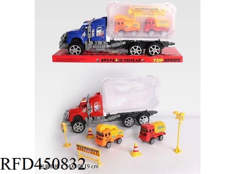 INERTIAL CAR STORAGE BOX 2 ENGINEERING VEHICLES + 5 ROAD SIGNS