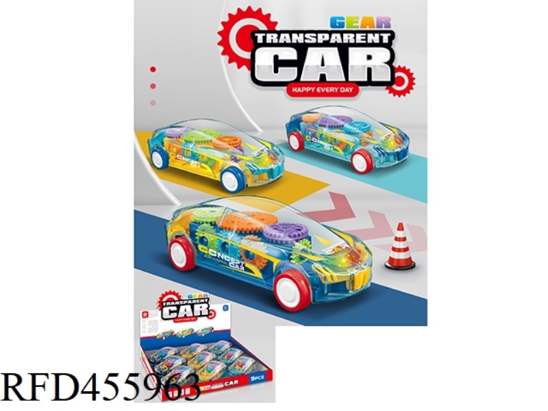 GEAR LIGHT TRANSPARENT INERTIA VEHICLE (THREE COLOR MIXED LOADING) 9PCS