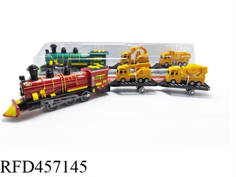 CLASSICAL INERTIA LOCOMOTIVE TOWING TWO ENGINEERING VEHICLES