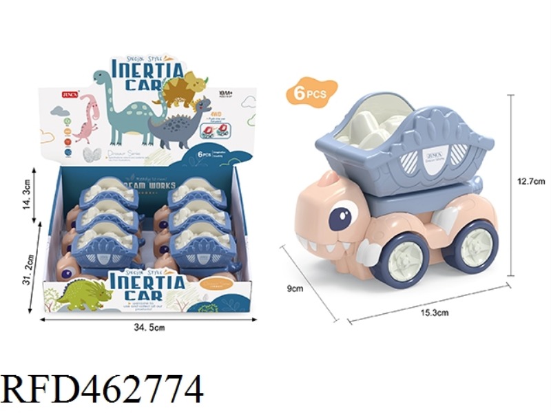 SIX 4WD INERTIA DINOSAUR CLAY CARTS / DISPLAY BOX