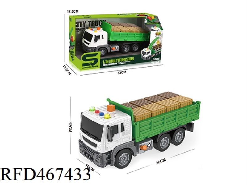 1: 16 INERTIA WOODEN BOX TRANSPORT VEHICLE WITH LIGHT, MUSIC AND AIR PRESSURE