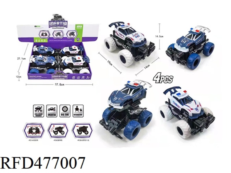 INERTIA FOUR-WHEEL COLLISION POLICE CAR 4PCS