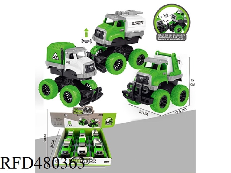 INERTIAL COLLISION SANITATION VEHICLE 6PCS/DISPLAY BOX