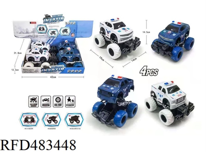 INERTIA FOUR-WHEEL COLLISION POLICE CAR (4PCS)