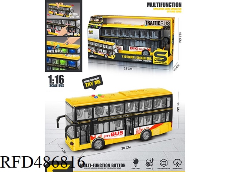 INERTIAL URBAN DOUBLE-DECKER BUS WITH LIGHT AND SOUND TO OPEN DOORS