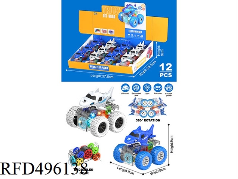 DOUBLE INERTIA ROTARY STUNT ROLLER SHARK CAR WITH LIGHTS 12PCS