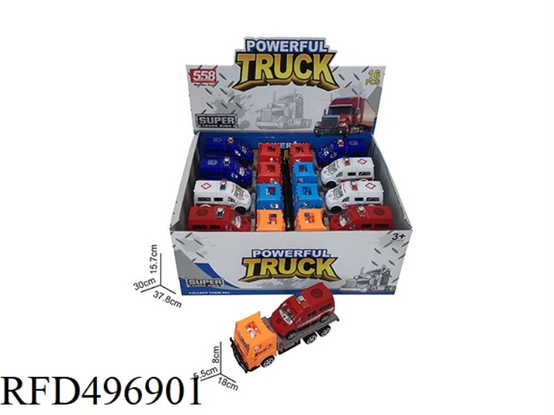 18 CM INERTIA TRACTOR VEHICLE A 10 CM JAI AI POLICE CAR, 3 COLORS - RED/YELLOW/BLUE 16PCS