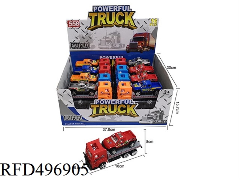 18 CM INERTIA TRACTOR VEHICLE A 10 CM TAXI, 3 COLORS - RED/YELLOW/BLUE 16PCS