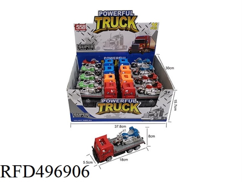 18 CM INERTIA TRACTOR VEHICLE A 9 CM MOTORCYCLE, 3 COLORS - RED/YELLOW/BLUE 16PCS