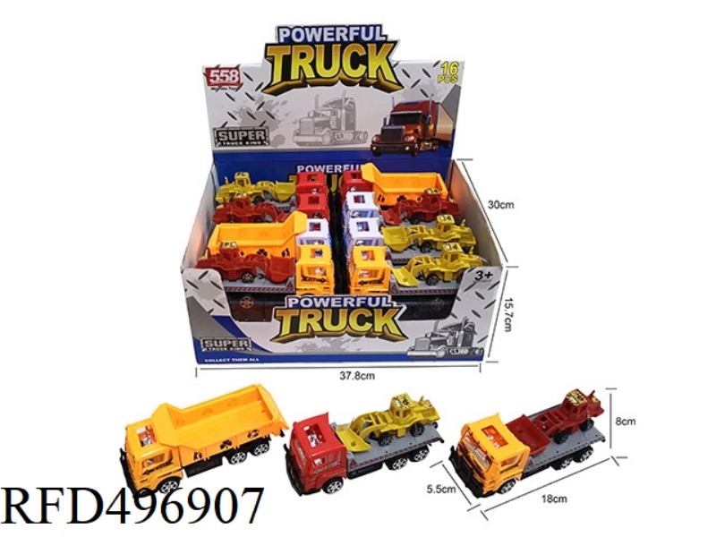18 CM INERTIA TRACTOR, 3 COLORS - RED/YELLOW/WHITE 16PCS