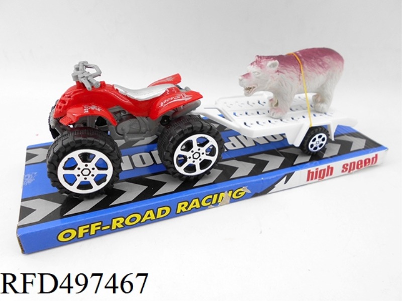 AN INERTIAL BEACH MOTORCYCLE TOWS ANIMALS