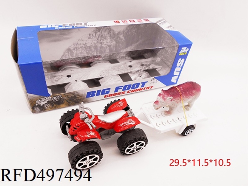 AN INERTIAL BEACH MOTORCYCLE TOWS ANIMALS