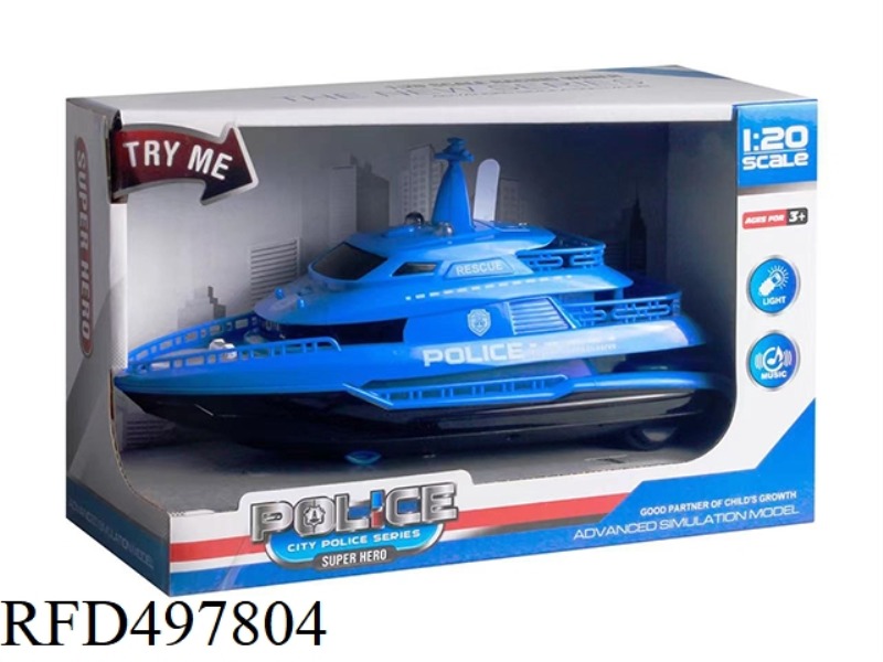1:20 LIGHTS MUSIC INERTIAL POLICE BOAT (BLUE)