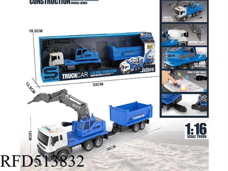 1:16 INERTIA GROUND DRILL TRUCK TOWING BIG TIPPER (WITH LIGHTS AND MUSIC)