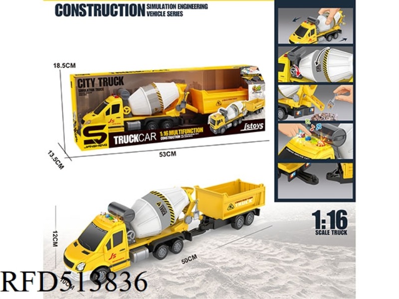 1:16 INERTIA MIXING TRUCK TOWING BIG TIPPER (WITH LIGHTS AND MUSIC)