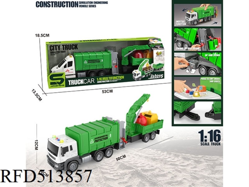 1:16 INERTIA SANITATION TRUCK DRAG SANITATION TRASH CAN (WITH LIGHTS AND MUSIC)