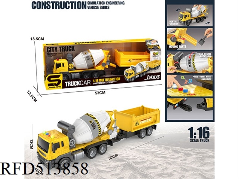 1:16 INERTIA MIXING TRUCK TOWING BIG TIPPER (WITH LIGHTS AND MUSIC)