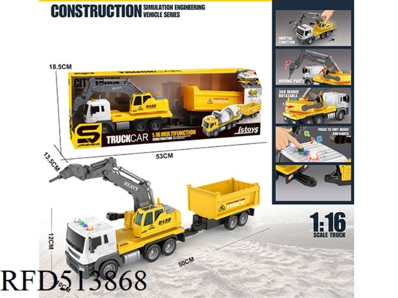 1:16 INERTIA GROUND DRILL TRUCK TOWING BIG TIPPER (WITH LIGHTS AND MUSIC)