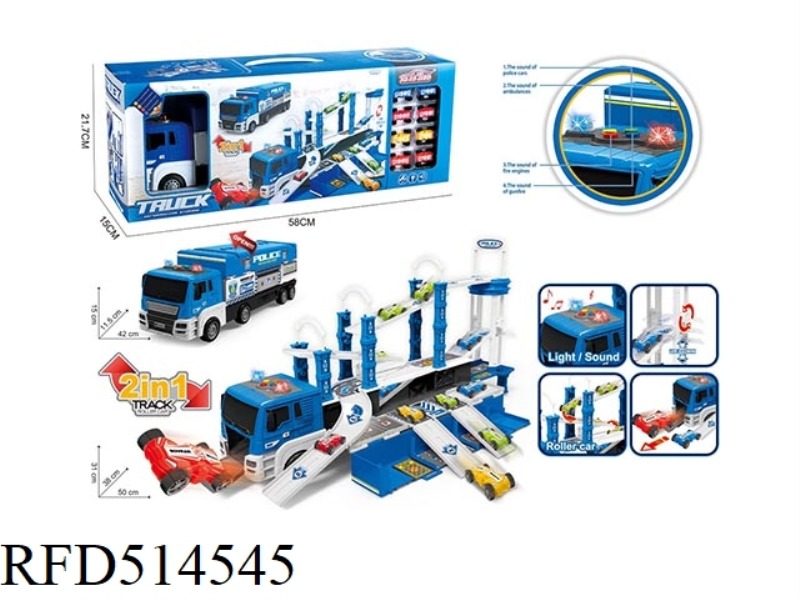 MULTIFUNCTIONAL MORPHING INERTIA LIGHT MUSIC + POLICE CONTAINER STORAGE CAR (WITH 8 4-COLOR TIP-OVER