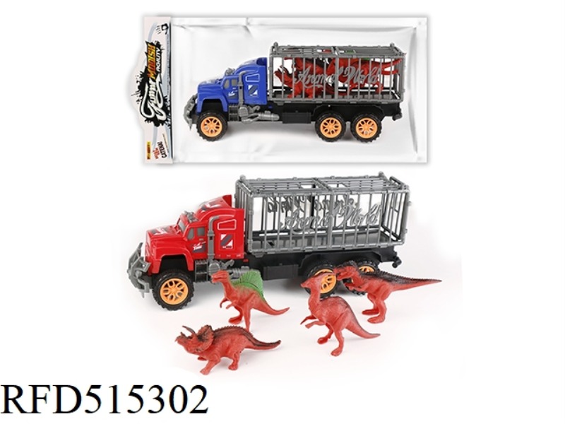 INERTIA TRACTOR TOWED ANIMAL BLUE OUTFIT 4 RED DINOSAURS