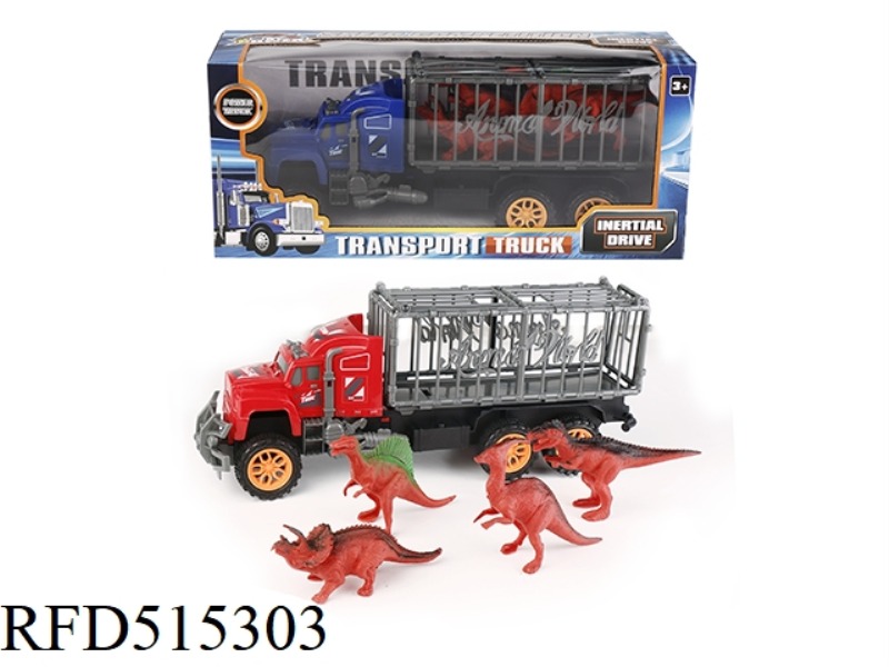 INERTIA TRACTOR TOWED ANIMAL BLUE OUTFIT 4 RED DINOSAURS