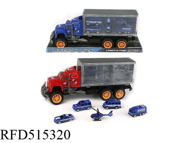INERTIA TRACTOR CAR TOWING 4 POLICE CARS + AIRCRAFT (PLASTIC)