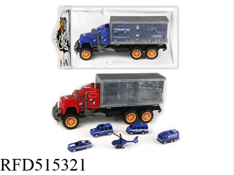 INERTIA TRACTOR CAR TOWING 4 POLICE CARS + AIRCRAFT (PLASTIC)