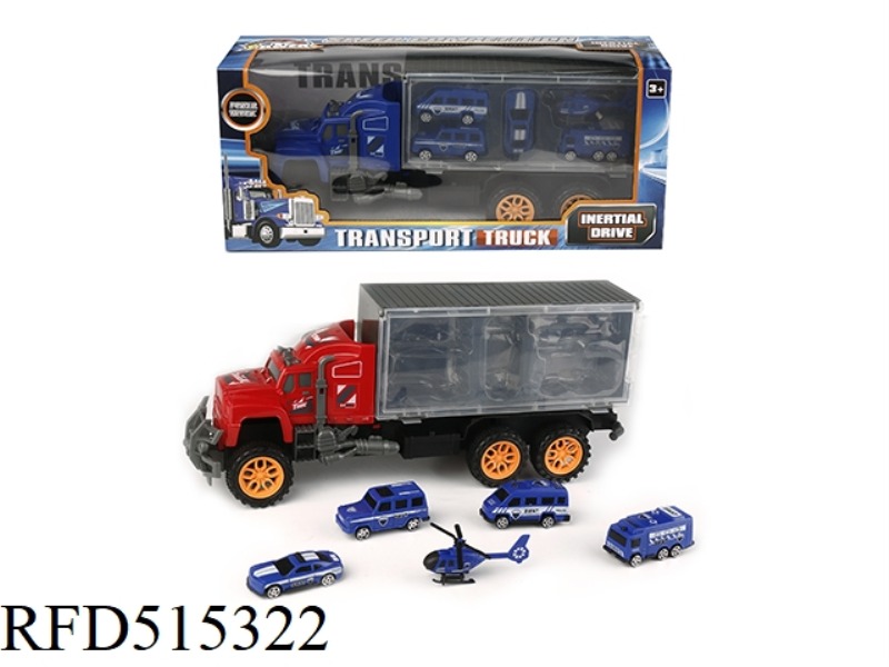 INERTIA TRACTOR CAR TOWING 4 POLICE CARS + AIRCRAFT (PLASTIC)