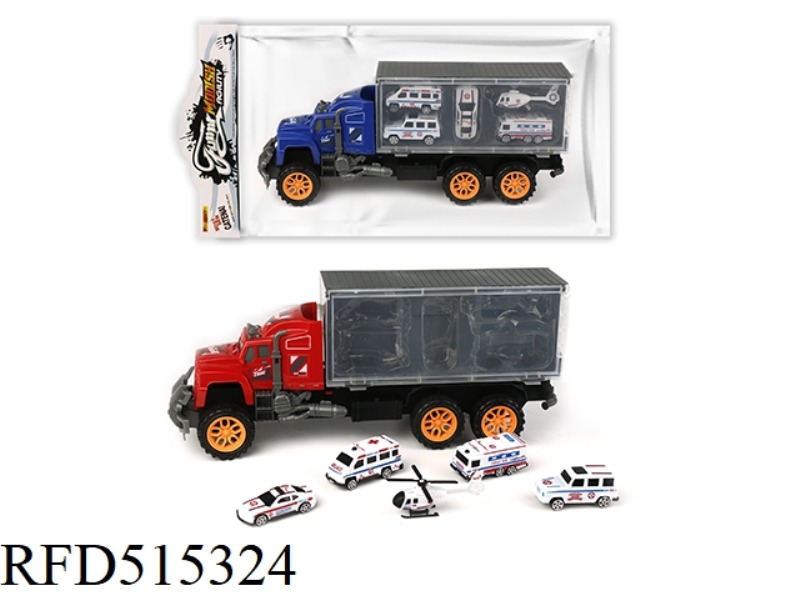 INERTIA TRACTOR CAR TOWS 4 AMBULANCES + AIRCRAFT (PLASTIC)